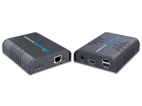 Extensor HDMI sobre Cable UTP Saxxon LKV373KVM Incluye transmisor y receptor, 1080P, Distancia Máxima 120m, Cat5e/6, con 2 puertos para Teclado y Ratón.
