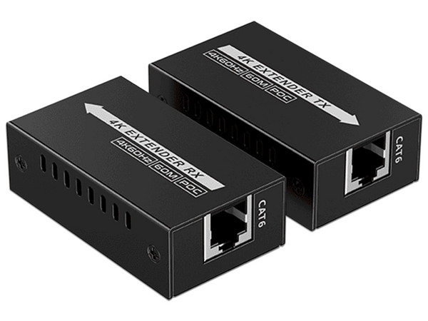 Kit mini extensor HDMI SAXXON LKV410P Resolución 4K a 60Hz y hasta 60 metros con PoC. Color Negro.