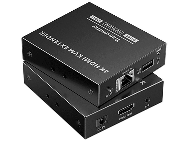 Kit extensor HDMI de 2 puertos SAXXON LKV565KVM-P Hasta 70 metros y Resolución 4K a 60Hz con PoC. Color Negro.