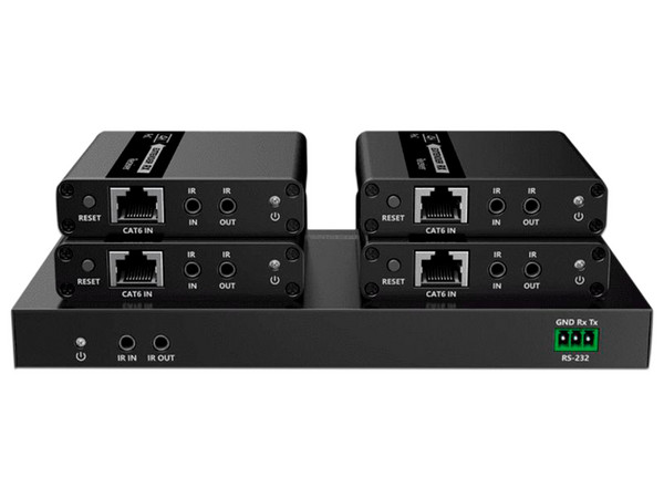 Kit de Extensor HDMI Saxxon LKV724P de 4 Puertos, Resolución 4K hasta 40m y 1080P hasta 70m, Loop HDMI, Cable Cat6/6A/7.