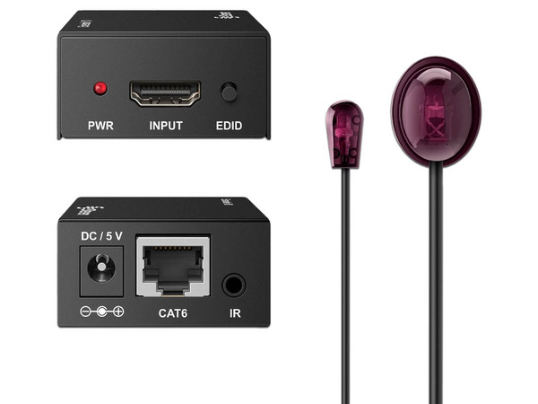 Extensor HDMI Steren de 50m por cable UTP Cat6, incluye receptor IR para control remoto. Color Negro.