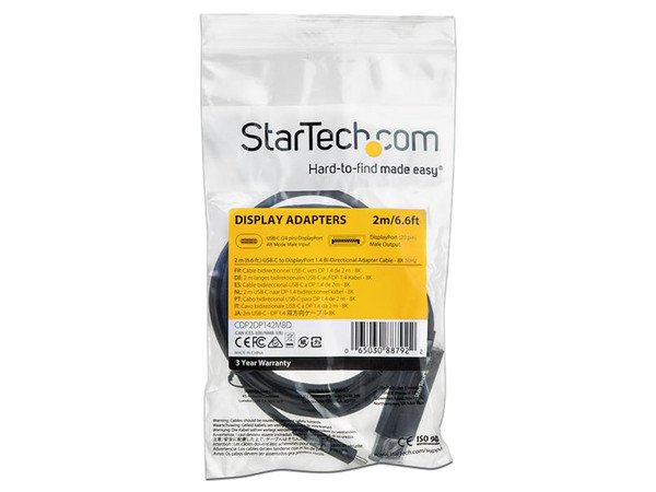 Cable convertidor de video StarTech de USB-C (M) a DisplayPort (M), 2m.