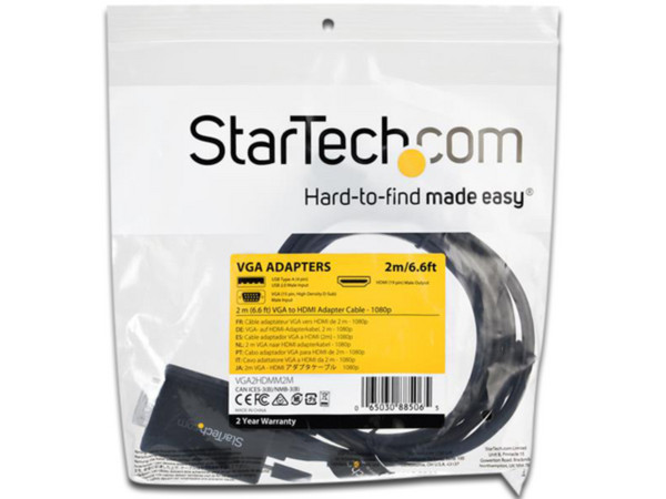 Adaptador Convertidor de Video StarTech VGA a HDMI 1.4 con audio y alimentación USB, 2m.