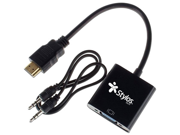 Cable Convertidor Stylos de HDMI 2.0 Macho a VGA Hembra, incluye cable 3.5mm (M-M).