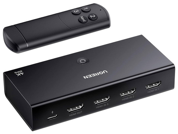 Conmutador HDMI 2.0 Switch 4K@60Hz, 3 Entradas - 1 Salida, 3D, HDR, Dolby Atmos, DTS 5.1/7.1, HDCP 2.2, PCM 2.0, HDMI 2.0, Baja Latencia, Incluye Control Remoto.