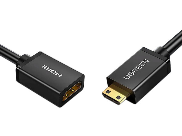 Adaptador Mini HDMI 2.0 a HDMI (M-H), Tecnología 3D, 22cm, Color negro.