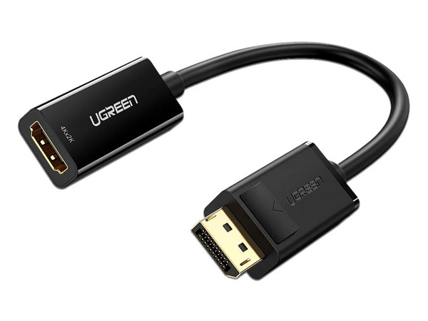 Adaptador UGREEN 40363, DisplayPort a HDMI (M-H), Botón Liberador, 25cm, Color Negro.