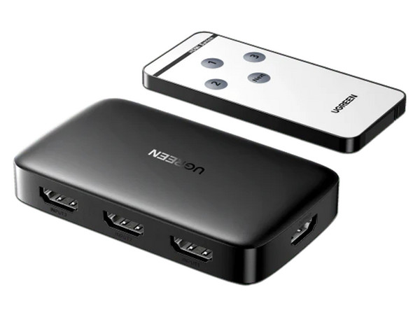 Switch de Video UGREEN de 3 Puertos HDMI Control Remoto, Resolucion 4K 30Hz, Receptor de Infrarrojo.