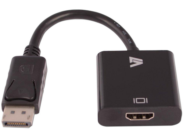 Adaptador de video V7 de DisplayPort (M) a HDMI (H). Color Negro.