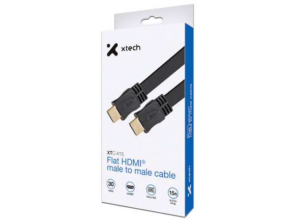Cable de Video Xtech XTC-415 HDMI 2.1 (M-M), Longitud de 4.75m, Chapado en Oro. Color Negro.