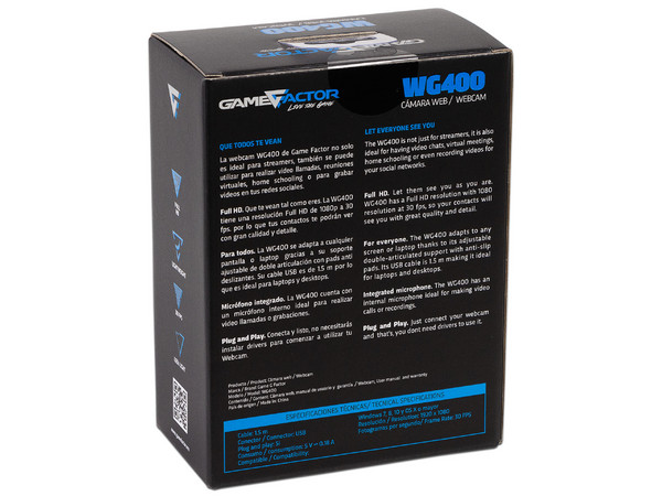 Cámara Web Game Factor WG400, 1080p con Micrófono integrado.