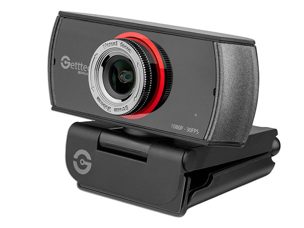 Cámara Web FHD Getttech GPW-FHDMF-G1, Full HD 1080p, micrófono dual estéreo con cancelación de ruido, USB. Color Negro.