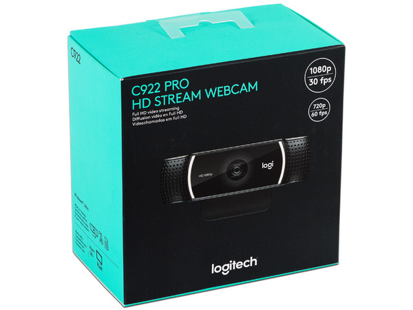 Cámara Web Logitech Pro Stream C922 Video Full HD 1080p, Micrófono doble integrado, USB.