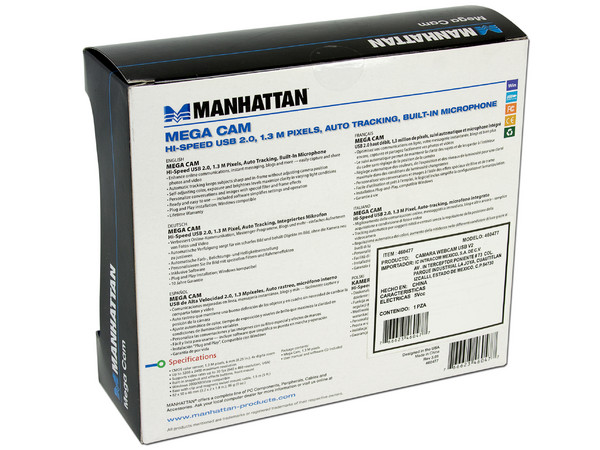 Cámara Web Manhattan Mega Cam con micrófono integrado, resolución de hasta 7.5MP por interpolación, USB