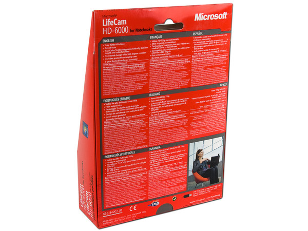 WebCam Microsoft LifeCam HD-6000 para Notebooks, HD 720p widescreen (16:9), USB.