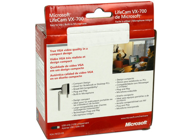 WebCam Microsoft LifeCam VX-700, VGA (640x480), Micrófono integrado, USB.