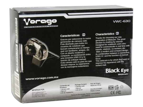 Cámara Web Vorago Black Eye, USB 2.0