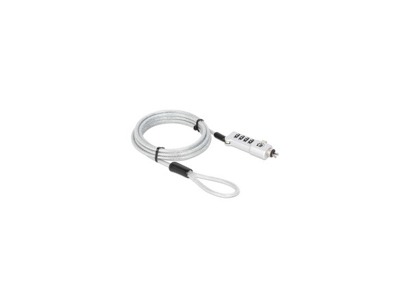 Candado con Combinación Noble-Wedge para Laptop 3 en 1, Nano y K-Slot, Combinación Reseteable de 4 Dígitos, Cable de Acero al Carbono de 1.8 Metros, Cubierta de PVC Translúcida, Color Plateado.