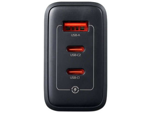 Cargador de pared ADATA Charger U CHARGERU-0653-QCPDBK de 65W con 2 puertos USB tipo C PD 3.0 y 1 puerto USB tipo A QC 3.0. Color Negro.