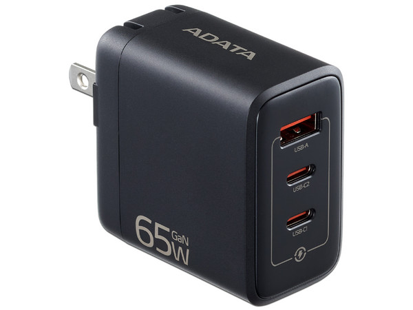 Cargador de pared ADATA Charger U CHARGERU-0653-QCPDBK de 65W con 2 puertos USB tipo C PD 3.0 y 1 puerto USB tipo A QC 3.0. Color Negro.
