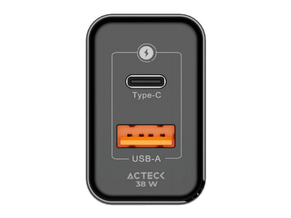 Cargador de pared Acteck Energon Prime AC-935562 de 38W con 1 puerto USB y carga rápida. Color Negro.