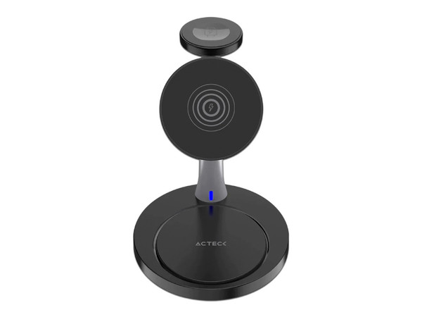 Cargador inalámbrico Acteck Energon S-Mate CI740 AC-937139 3 en 1 de hasta 15W para iPhone iWatch y AirPods. Color Negro.
