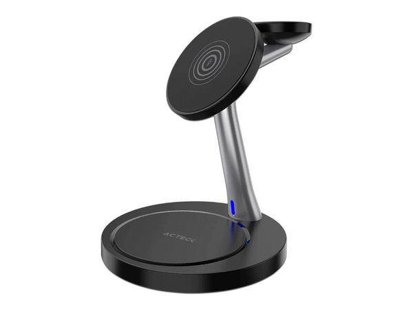 Cargador inalámbrico Acteck Energon S-Mate CI740 AC-937139 3 en 1 de hasta 15W para iPhone iWatch y AirPods. Color Negro.