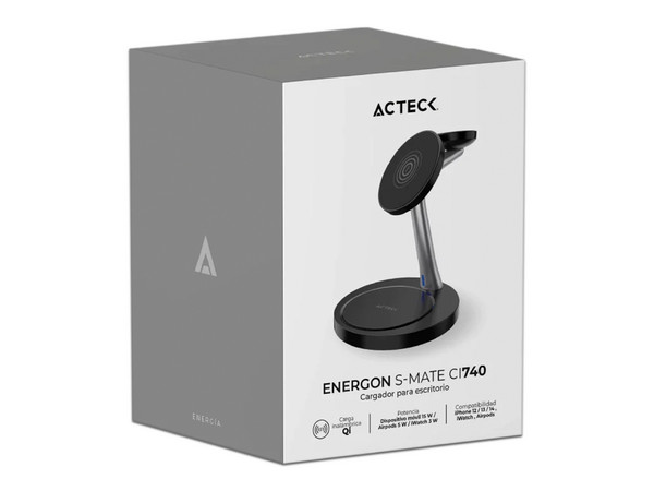 Cargador inalámbrico Acteck Energon S-Mate CI740 AC-937139 3 en 1 de hasta 15W para iPhone iWatch y AirPods. Color Negro.