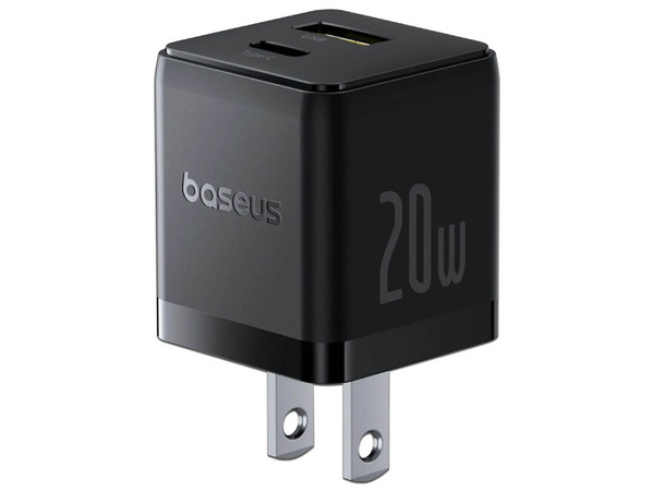 Cargador de Pared Baseus P10111609113-00 de 20W, USB Tipo C y Tipo A, Carga Rápida. Color Negro.