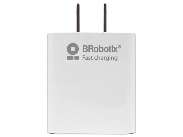 Cargador de pared BRobotix 6000502 de 18W con USB tipo A y USB tipo C de carga rápida. Color Blanco.