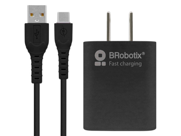 Cargador de pared BRobotix 6001561 de carga rápida 2.1A con cable USB tipo A a USB tipo C. Color Negro.