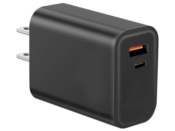 Cargador de pared BRobotix 6007631 GaN de 45W con USB tipo A y USB tipo C. Color Negro.