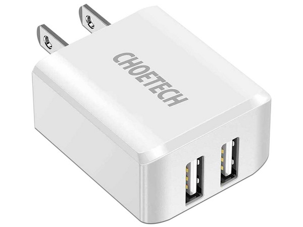Cargador de pared Choetech C0030 con 2 puertos USB. Color Blanco.