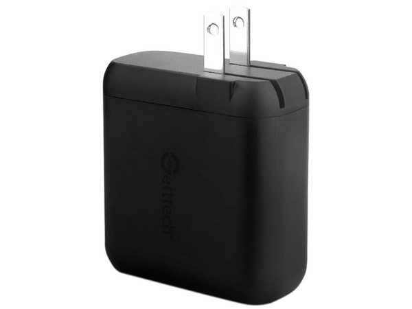 Cargador de pared Getttech GBD-WC70B de 70W con 2 puertos USB tipo C 1 puerto USB tipo A y carga rápida. Color Negro.