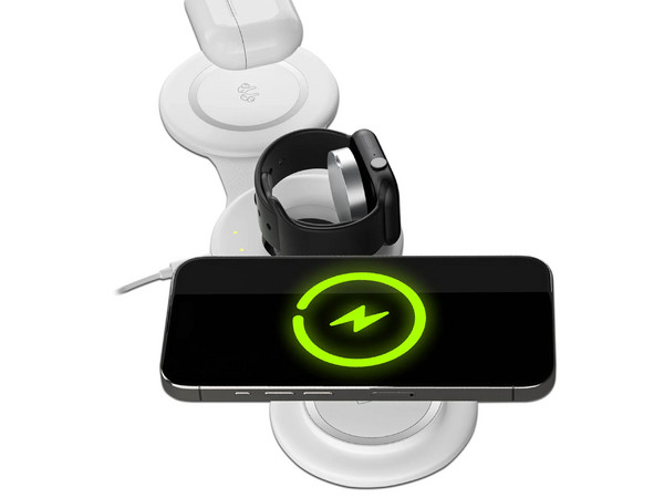 Base de carga inalámbrica Ghostek GHONRGST01 3 en 1 Qi de 15W para teléfono reloj y AirPods.