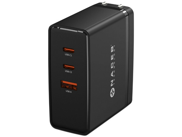 Cargador de pared NACEB NA-0145 GaN de 100W con 1 puerto USB tipo A y 2 puertos USB tipo C.