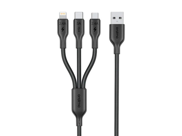 Cable de Carga USB ORAIMO Duraline 4, USB Tipo A a USB Tipo C, Micro USB y Lightning, 1m. Color Negro.