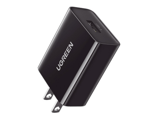 Cargador de pared UGREEN 60495 de 18W con USB tipo A y carga rápida. Color Negro.