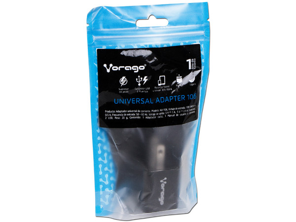 Cargador de pared Vorago AU-106-BK con 2 puertos USB. Color Negro.