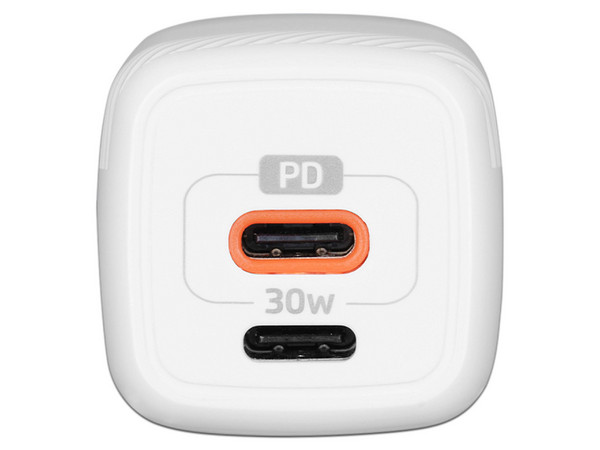 Cargador de pared Vorago AU-355-WH de 30W con 2 puertos USB tipo C. Color Blanco.