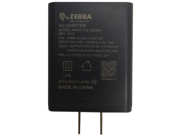 Cargador de Pared Zebra PWR-WUA5V45W1US, 3A, USB Tipo C. Color Negro
