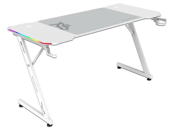 Escritorio Gamer Ergonómico Olympus Spot Glow MRX6000, Estructura Z, 140 x 60 cm, Soporta hasta 100 kg, ABS, PC, Acero, Aglomerado de 15 mm, Recubrimiento de melamina en fibra de carbono, RGB, 1 Tapete XXL 80 x 50 cm, 1 Porta Vasos, Legend, Blanco.