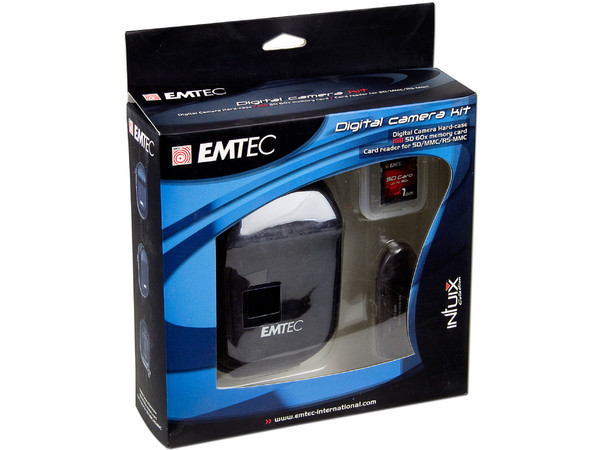 Kit para Cámara Digital Emtec de Estuche protector, Tarjeta SD 60X de 1GB y Lector de memorias.