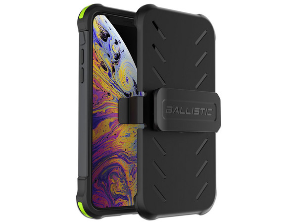 Funda Ballistic Tough Jacket Maxx para iPhone XS con clip y mica de pantalla. Color Negro.