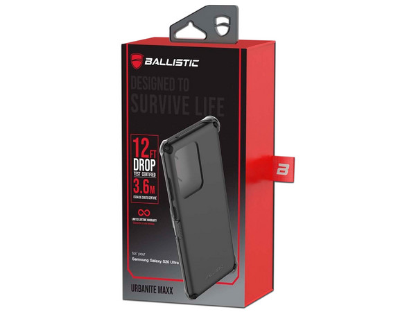Funda Ballistic Urbanite Maxx para Samsung Galaxy S20 Ultra con clip. Color Negro.