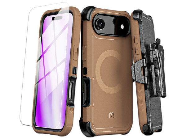Funda MyBat Maverick Mag Clip para iPhone 17 Air con mica. Color Café.