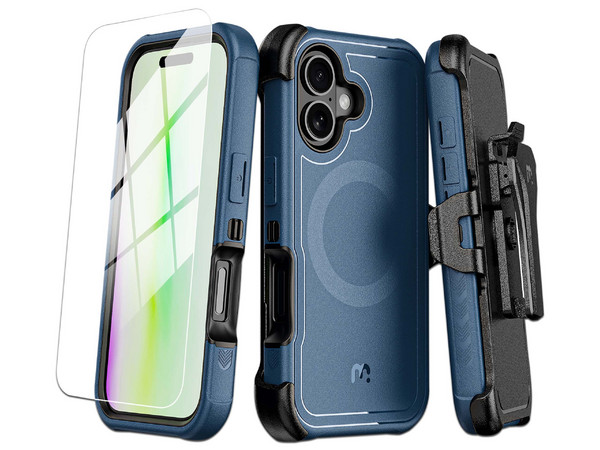 Funda MyBat Maverick Mag Clip para iPhone 17 con mica. Color Azul.