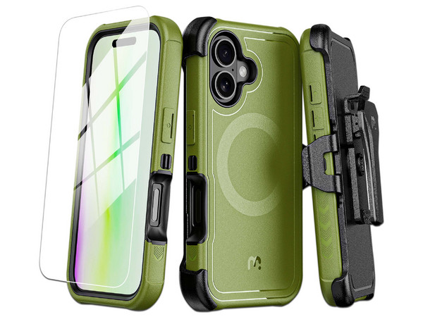 Funda MyBat Maverick Mag Clip para iPhone 17 con mica. Color Verde.

