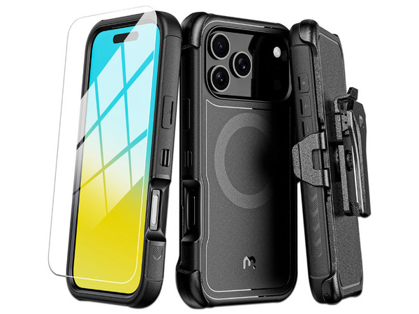 Funda MyBat Maverick Mag Clip para iPhone 17 Pro con mica. Color Negro.