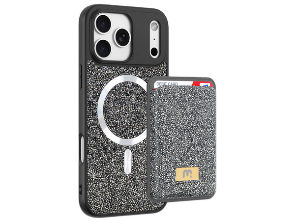 Funda MyBat Pro Bijou para iPhone 17 Pro compatible con MagSafe con tarjetero MagStash. Color Negro.